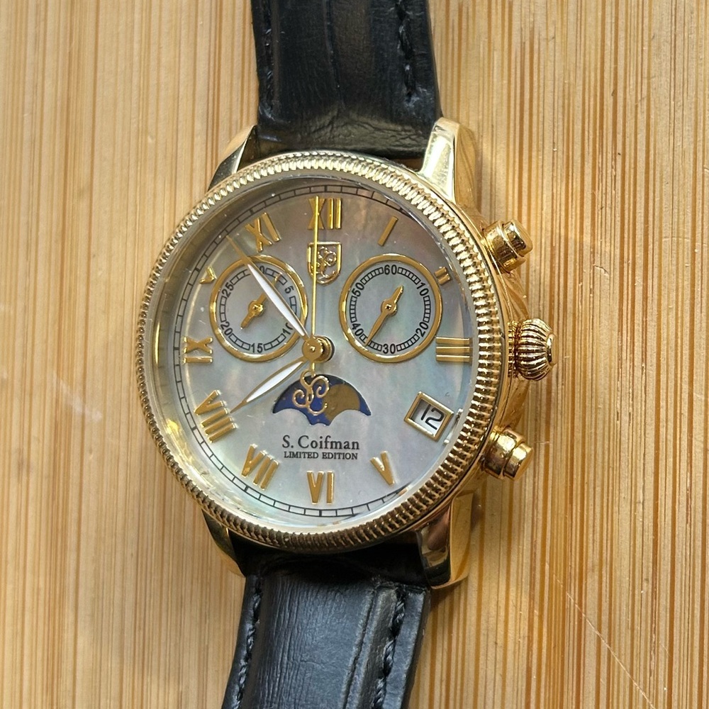 S.Coifman Watch With 32mm Chronograph MoonPhase & Black Alligator Leathe…